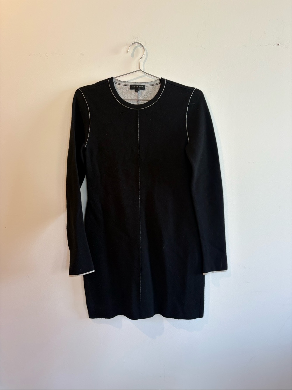 rag & bone Black Long Sleeve Knit Dress with Contrast Trim